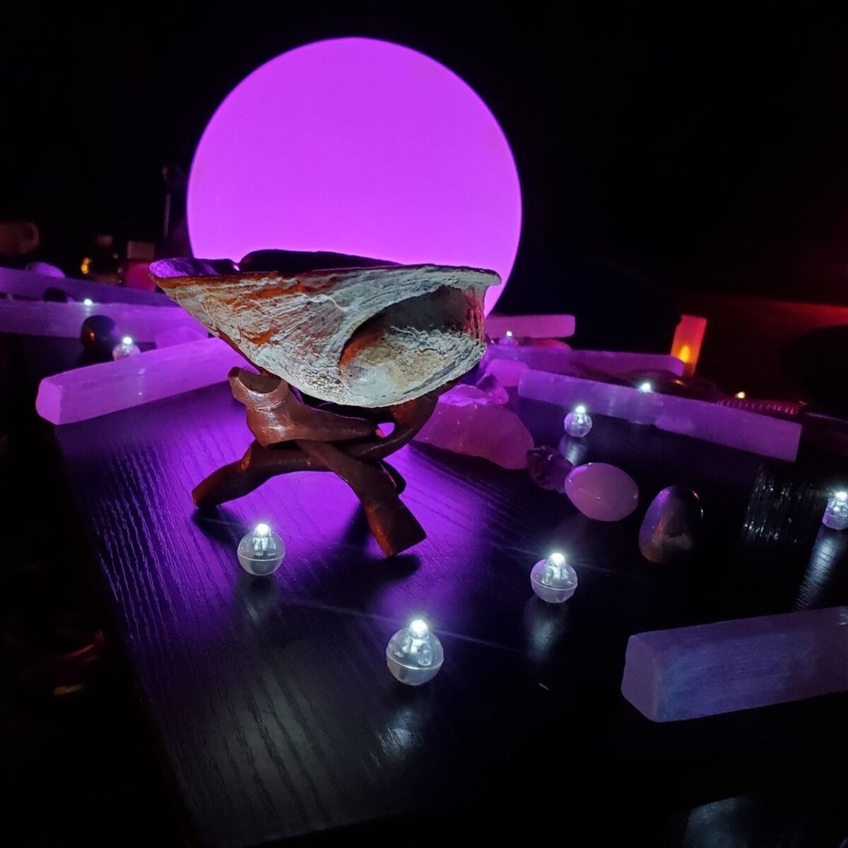 A crystal and candle altar