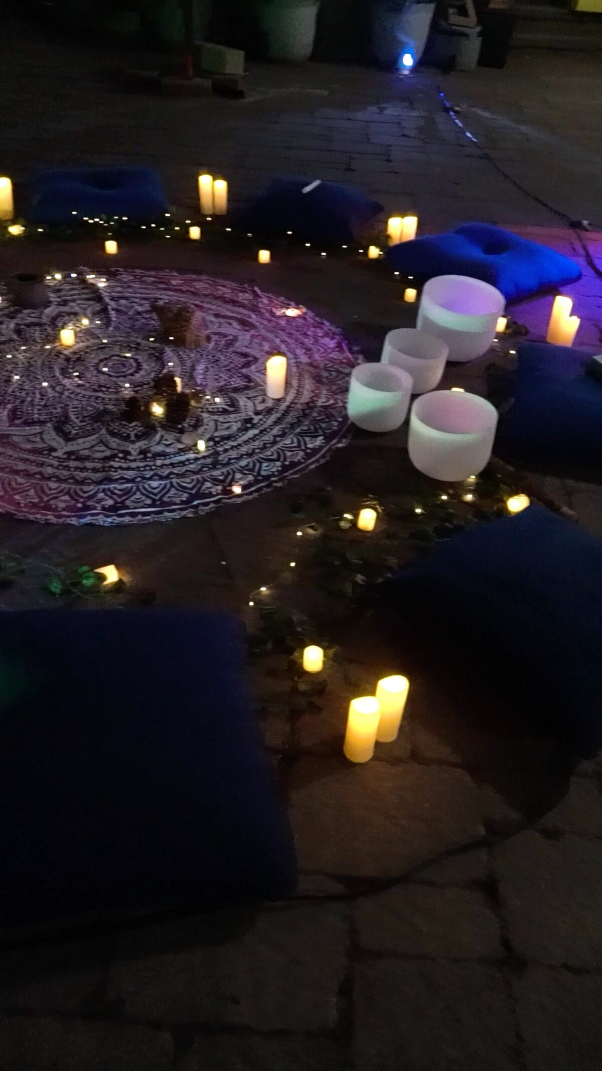 Candlelit sound bath setup